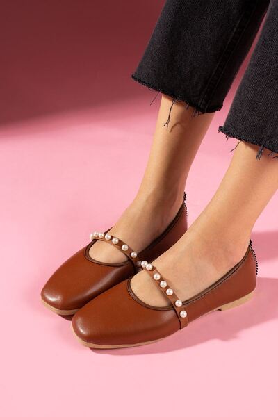 FUGA MODA Μπαλαρίνες Perly Tan Skin Pearl Tape με αξεσουάρ