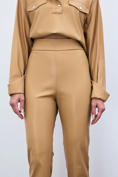 Sateen Pantaloni din piele cu talie înaltă - bej