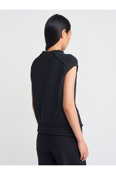 Dilvin 10669 Mink Knitwear Sweater - Stand Collar and Knit Detail
