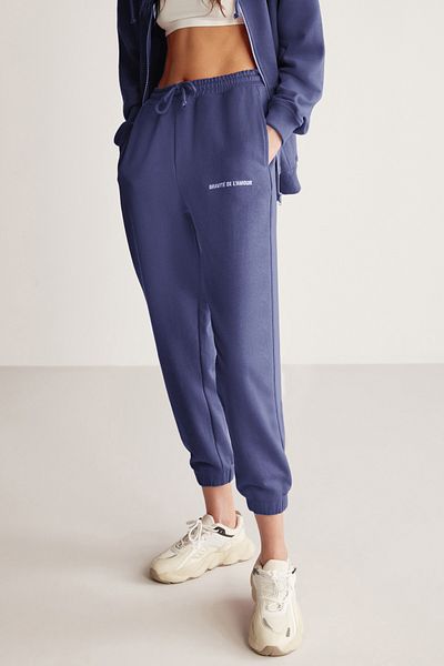 GRIMELANGE CARROLINE Damen-Jogginghose mit Stickerei, bestickt, entspannt, eng anliegend, aus Bio-Baumwolle, Marineblau