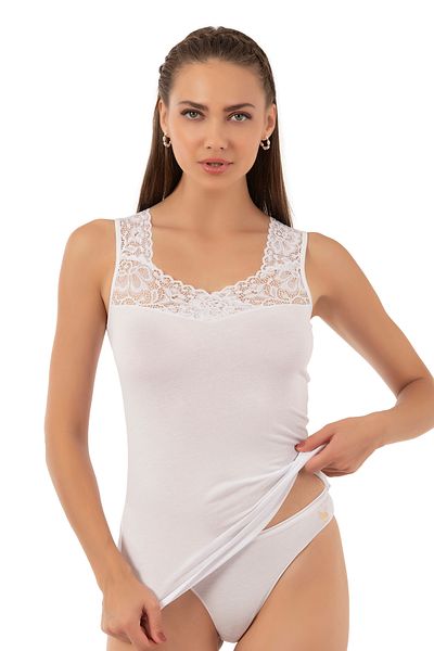 ÖZKAN underwear قميص داخلي نسائي من Özkan 25348 مصنوع من القطن والدانتيل بحزام سميك