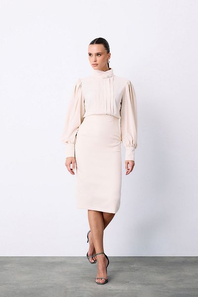 Sateen Rib Detailed Blouse - Beige