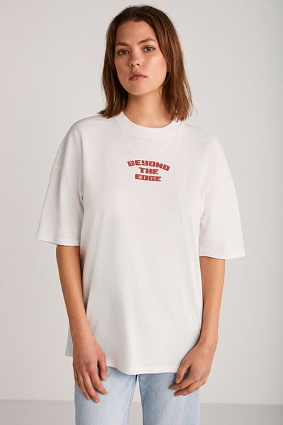 GRIMELANGE Tricou Ecru/Roșu pentru femei Arcadia - Detaliu imprimat pe spate și față