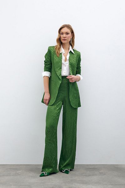 Sateen Patterned Satin Trousers - Green