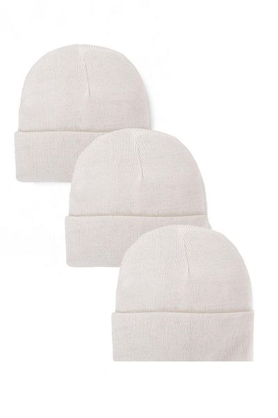 Eke Tekstil Unisex Folded White, White and White 3-Piece Beret Set