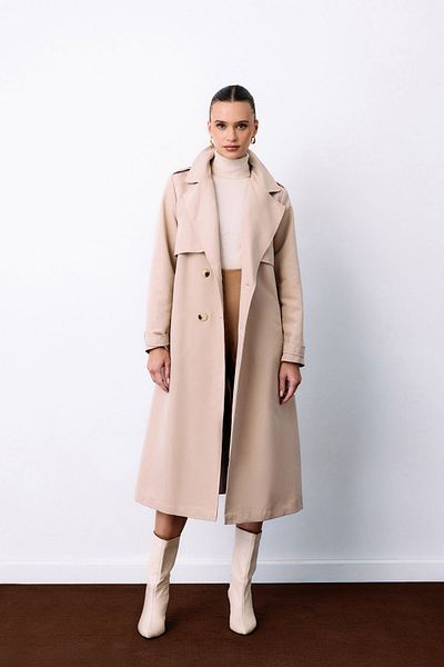 Sateen Trenci lung cu centură bej