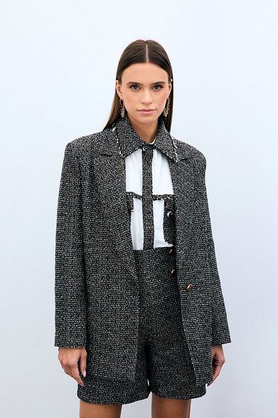 Sateen سترة تويد كلاسيكية - بني