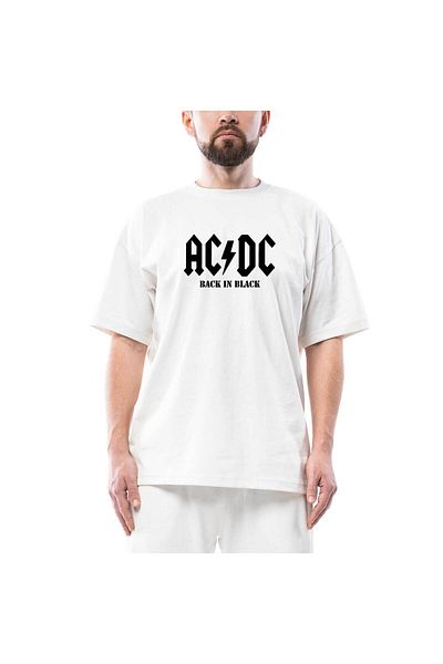 Z zepplin Ac Dc Επιστροφή σε μαύρο υπερμεγέθη λευκό μπλουζάκι