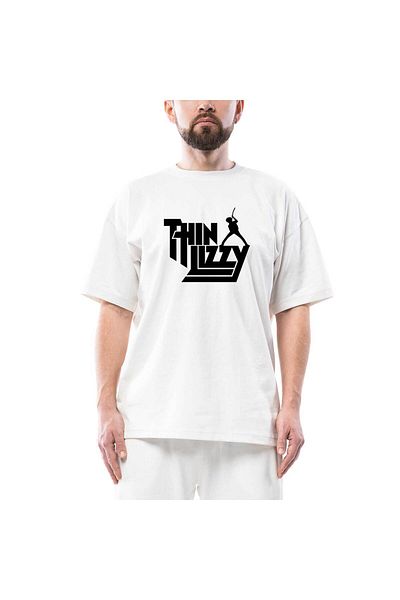 Z zepplin Tricou alb oversize Thin Lizzy Text
