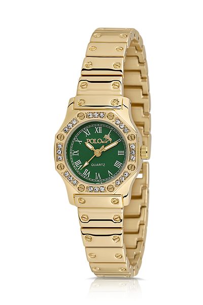 Polo Air Gold Green Vintage Women's Wristwatch - Roman Numeral Pl-1502B3X