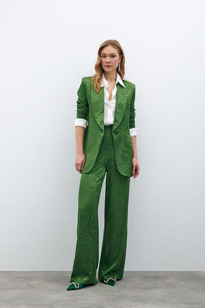 Sateen Patterned Satin Trousers - Green