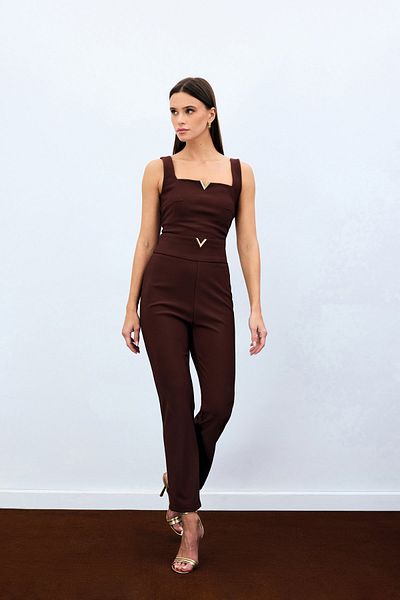 Sateen Pants with Waist Accessories - Brown