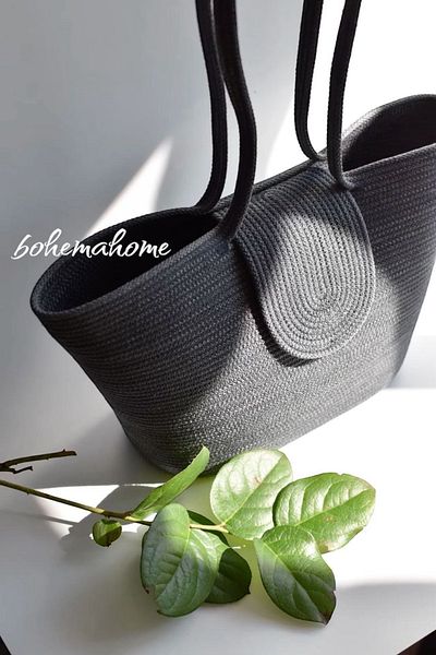Bohemahomedecor Μαύρη βαμβακερή τσάντα ώμου/παραλίας/καθημερινής