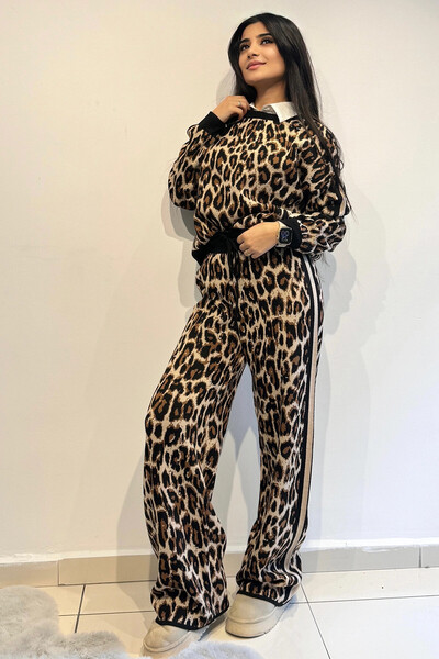 Hasenna PLT001 LEOPAR DESEN TRİKO LASTİKLİ PANTOLON