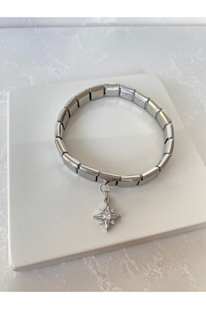 kubotique Stainless Steel Star Stone Silver Italian Bracelet
