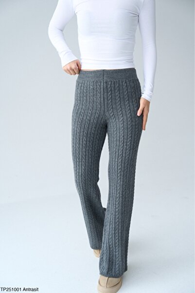 Lupies Kadın Antrasit Saç Örgülü İspanyol Paça Triko Pantolon
