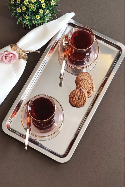 VENON 13X23 cm Silver Color Tea Tray - Decorative Tableware and Kitchen Tray
