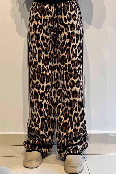 Hasenna PLT001 LEOPAR DESEN TRİKO LASTİKLİ PANTOLON