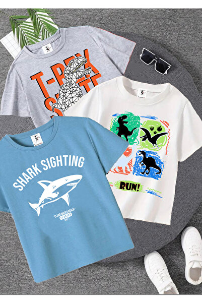 twins tailors Pachet de 3 tricouri pentru copii unisex albastru-deschis-gri-a...