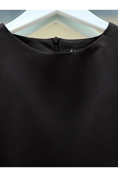 Modamorfo Balloon Sleeve Crepe blúz szoknya szett - fekete