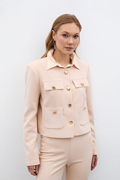 Sateen Κοντό μπουφάν με κουμπί - Μπεζ