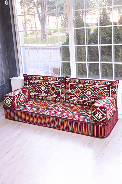 BAKIRÖZÜ HOME Şark Köşesi Takımı Konsepti Bordo  Anadolu Modeli 5 Parça (20 CM MİNDER KALINLIĞI)