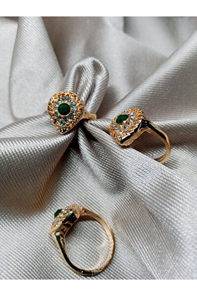 Pervin Ablacım Gold Hürrem Steel Ring with Green Stone