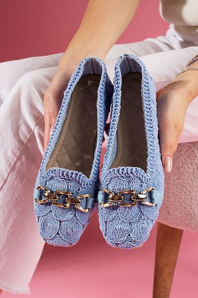 FUGA MODA Balerini Marsa Baby Blue Circle cu centură de perle brodate