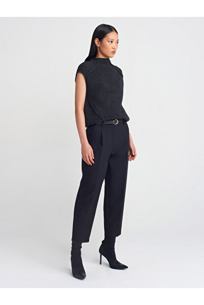 Dilvin 10669 Mink Knitwear Sweater - Stand Collar and Knit Detail