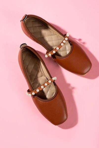 FUGA MODA Μπαλαρίνες Perly Tan Skin Pearl Tape με αξεσουάρ