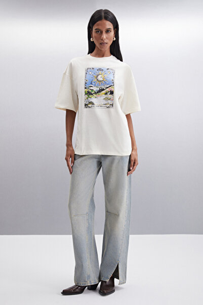 GRIMELANGE Enya Women - Vanilla Crew Neck Oversize T-shirt 100% οργανικό βαμβάκι