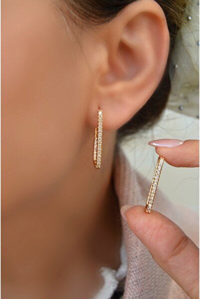 Sacce Scarves&Accessories Zirkon Taş Detaylı Oval Dörtgen Halka Küpe