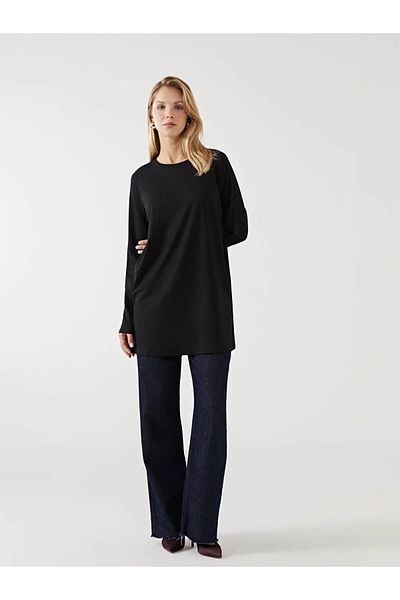 LC Waikiki Lcwaikiki Basic Black Crew Neck Textured Women's Tunic