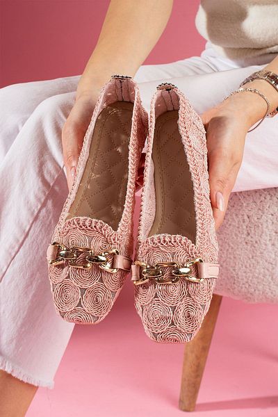 FUGA MODA Balerini Marsa Powder Circle cu centură de perle brodate