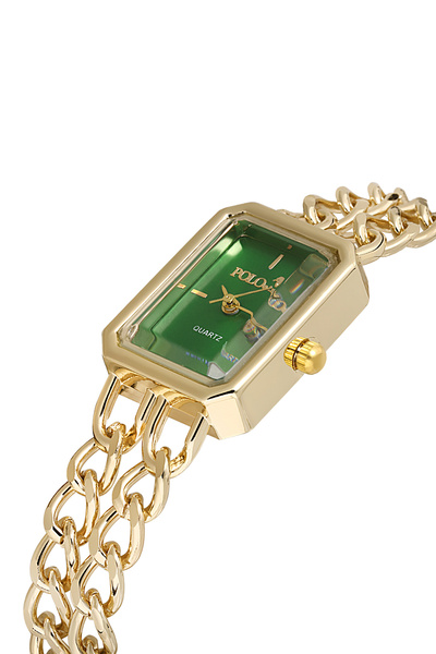 Poloair Vintage Zincir Kordon Kadın Kol Saati Gold Yeşil PL-1503B3x