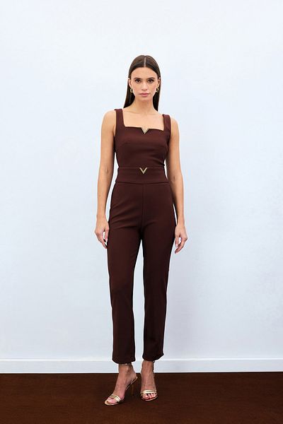 Sateen Pants with Waist Accessories - Brown