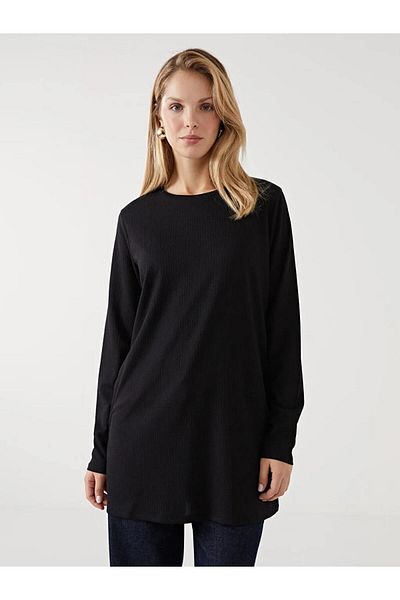 LC Waikiki Lcwaikiki Basic Black Crew Neck Textured Women's Tunic