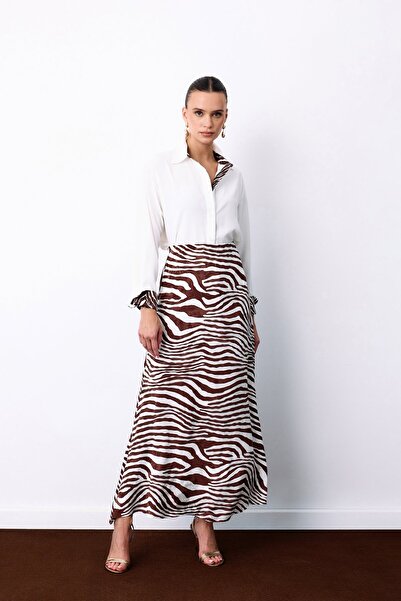 Sateen Zebra Desen Etek - Kahve
