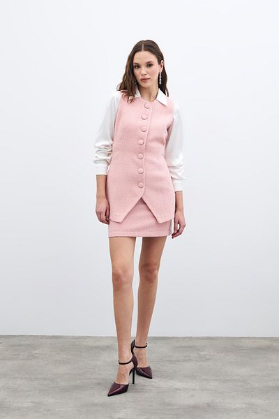 Sateen Buttoned Tweed Vest - Powder