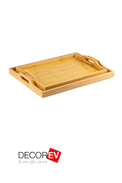 decorev Luxury Bamboo 2Pcs Tray Presentation Tea and Breakfast Tray for 46/33/40/28 cm