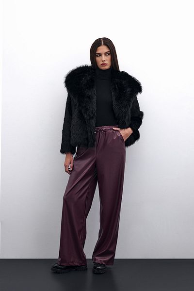 Sateen Burgundy Loose Leather Trousers
