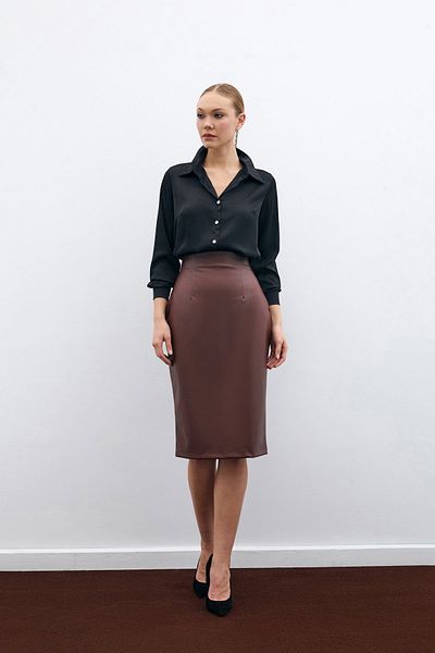 Sateen Fusta creion din piele maro