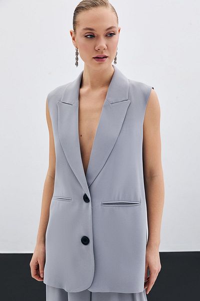 Sateen Button Detailed Shabby Vest - Gray