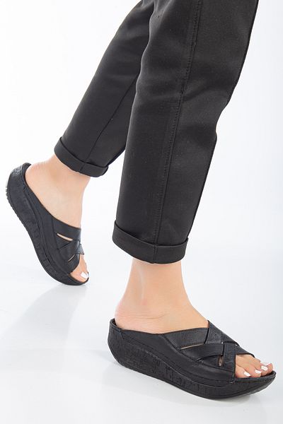 Wallerjon Women's Genuine Leather Wedge Heel Puff Sole Orthopedic Ultra Comfortable Slippers