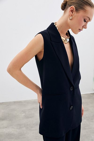 Sateen Vestă casual cu detaliu nasturi - bleumarin