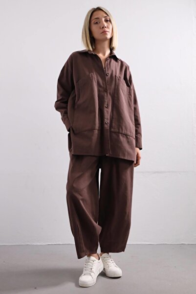 Şaman Butik Kahverengi Büyük Cepli Ceket