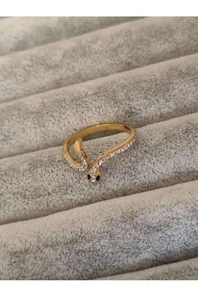 MSA TREND Women's Steel Ring Stone Snake Model Adjustable Gold Color 316 L Sterling Steel Ring