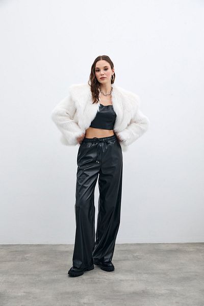 Sateen Black Loose Leather Trousers