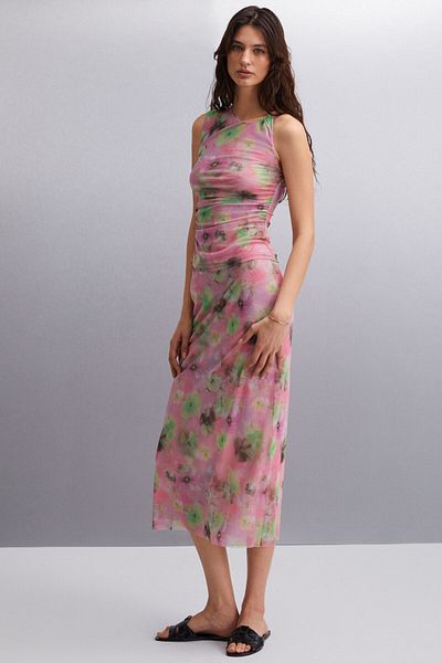 GRIMELANGE Jaxie Women's Slim Fit Water Patterned Tulle Lined Pink Skirt