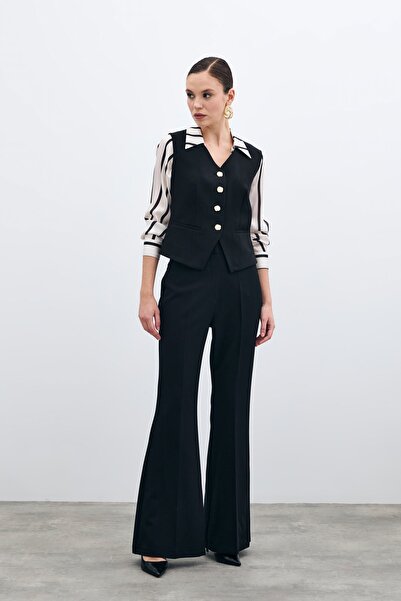 Sateen İspanyol Paça Pantolon - Siyah